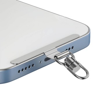 不鏽鋼360度旋轉手機墊片 手機掛繩墊片 金屬掛繩夾片 吊繩掛片 手機夾片 固定夾片 不銹鋼手機墊片 質感墊片, 一字款銀色｜升級可旋轉不鏽鋼款, 1個