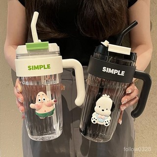 玖月 旂艦店 夏日熱賣水杯 大容量吸管杯 便攜雙飲咖啡杯 耐高溫辦公室馬剋杯 情侶杯子, 粉色【900ml】贈送隨機杯貼,杯子+原裝吸管+吸管刷+杯刷, 1個