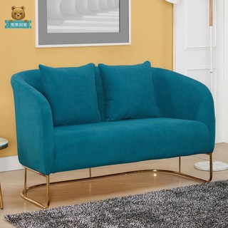 熊熊居家 菲納藍色二人座布沙發-附贈2抱枕, 詳見包裝