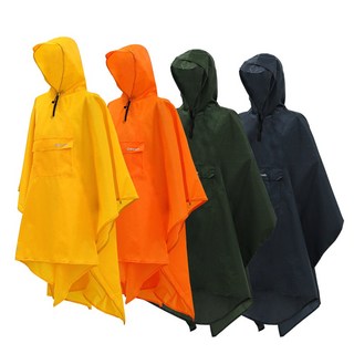 카르닉 아웃도어 판초우의 비옷 망토형 프론트포켓 후드형 레인자켓, 오렌지, 1개