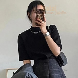 韓版上衣 2色 氣質高領短袖寬鬆顯瘦內搭上衣 新竹出貨