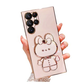 모벨릭 토끼 모양 핸드폰 거치대 거울 미러 슬림 실리콘 크롬도금 범퍼 케이스