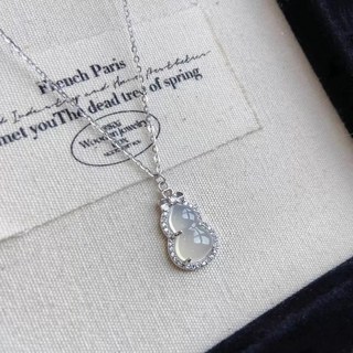 白玉髓項鍊葫蘆福祿ins小衆氣質鏈送中式高級鎖骨禮物, 1個, L120白玉髓葫蘆項鍊兩條裝,袋裝