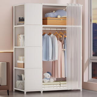 인사이트셀 다용도 커튼형 간이 조립식 옷장, 화이트