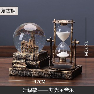 節日禮物 水晶球沙漏計時器創意擺件客廳酒柜房間玻璃裝飾畢業送女生日禮物, 金色書本水晶球+【燈光+音樂】+電池