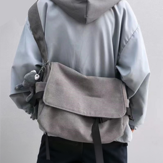 【側背包】日系ins休閒百搭單肩包男士運動款帆布挎包女 防水大容量側背包 機車包 運動包 郵差包 斜背包筆電包 INS風背包 日系側背包, 棕色-不含掛件