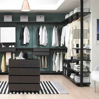 [아네스] 수납형 시스템장 시스템행거 드레스룸 붙박이장 제작 장롱 서랍옷장, 월넛, 블랙