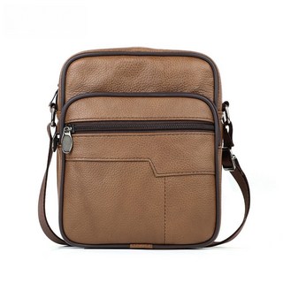 真皮斜背包/單肩包 牛皮小方包 韓國男生包包 軟皮禮物, 棕色