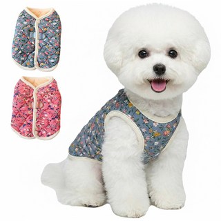 파스텔펫 반려동물 레트로 꽃무늬 누빔조끼, 1개, 블루