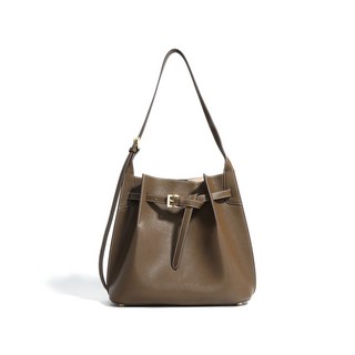 單肩包 二層牛皮 斜款包 女 大容量 百搭 水桶包適用於此品牌, 大象灰