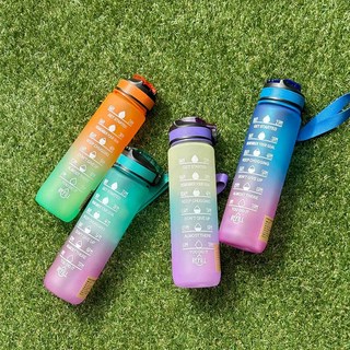 대용량 그라데이션 물통 1L 스포츠 헬스 원터치 휴대용 텀블러 손잡이 빨대, 블루퍼플, 1개