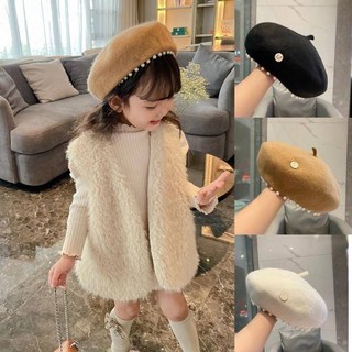 可愛兔童裝 英倫小香風女童貝雷帽 英倫復古風親子款羊毛呢珍珠八角帽 兒童貝雷帽