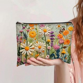 印花帆布拉鏈袋大容量收納包女式洗漱包-身份證護照本便攜包