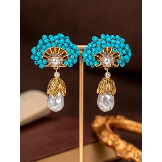 中古vintage米珠串珠水滴珍珠耳墜復古風輕奢氣質耳飾中古耳釘女