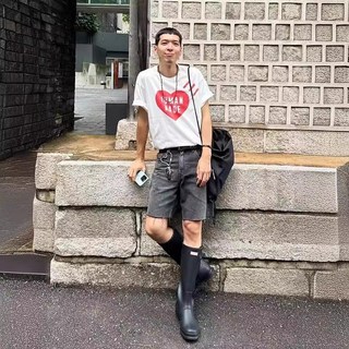 clotty team 日系 潮牌 human 機械人 愛心 短袖 男女 情侶 ins 老虎 鴨子 T恤, 3807白色,XL