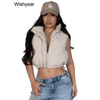 겨울 조끼 솜 패딩 크롭 탑, 01 M, 03 apricot