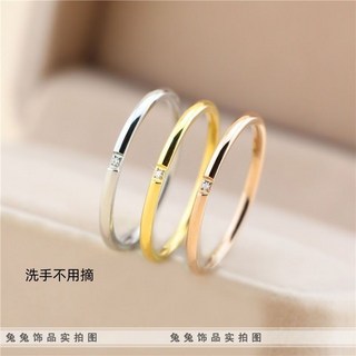 鈦鋼戒指 戒指 鋯石戒指 情侶戒指 鈦鋼保色極細微小鑽鋯石簡約小圓戒包金情侶戒指
