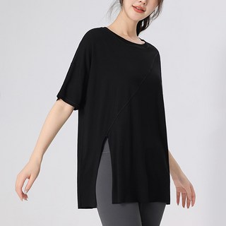 쿨쉐어 여성용 오버핏 커버업 상의 옆트임 요가 필라테스 반팔 티셔츠 롱티 운동복 SK36