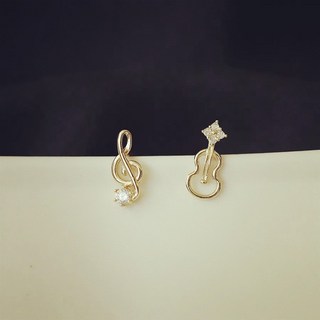 【巴黎歌劇院】CityCape A925銀針 睡覺免摘音符小提琴樂器耳釘女小巧日常鑲鑽鏤空耳環法式簡約設計