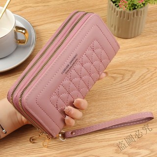 熱賣 女士雙拉鍊錢包長款手拿包大容量手機包菱形格字母多功能長錢包時尚大容量軟皮夾手機包包RRS8