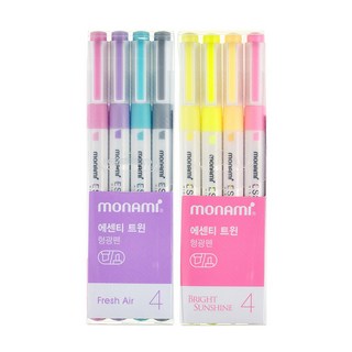 Monami 모나미 에센티 트윈 형광펜 1+1 (프레쉬에어 4색+브라이트선샤인 4색)