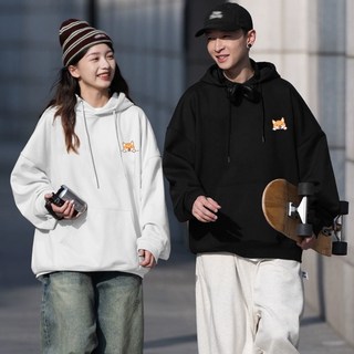 FONOW 남녀공용 가을 겨울 시바견 프린팅 소프트 특양면 오버핏 후드티