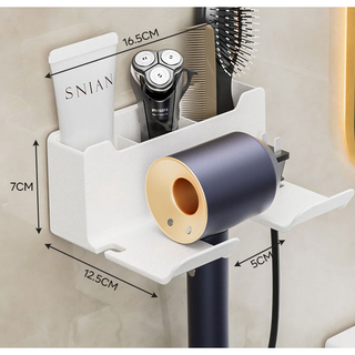 ZOZOFO 무타공 수납형 핸즈프리 드라이기 거치대, 1개, 화이트