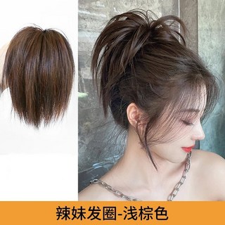 교포 스타일 복고 레트로 무대 여자 아이돌 댄서 업 묶음 가발 포니테일 헤어 집게 핀 올림 반 고딩 머리, C. 밝은 갈색, 1개