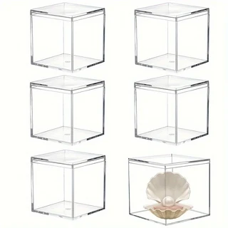 4/6/8팩 투명 아크릴 케이스 (뚜껑 포함) 정사각형 큐브 용기 수납함 정리함 10X10X10cm 디스플레이, 03 6Pcs