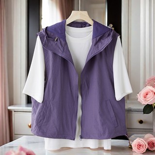 라오농 여성용 데일리 빅사이즈 후드집업 자외선 차단 조끼 바람막이 가디건 베스트