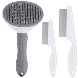 알로페로 반려동물 고무헤드 원터치 슬리커 브러쉬빗 + 눈꼽빗(소) 눈꼽빗(대) 세트, 1세트, 혼합색상