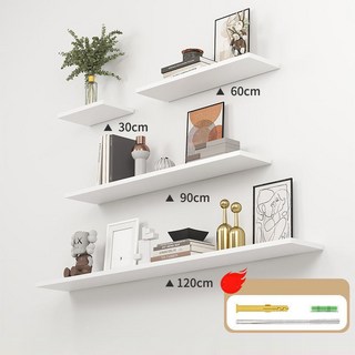 [FONDERA] 통원목 튼튼한 일자형 벽걸이 거치대 신상품 고하중 나무 인테리어 벽선반 세트 ( 4P ), 화이트