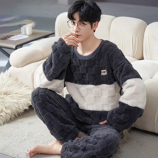 크레스티 커플 극세사 소프트 수면 잠옷 남여공용 데일리 스판 홈웨어 세트