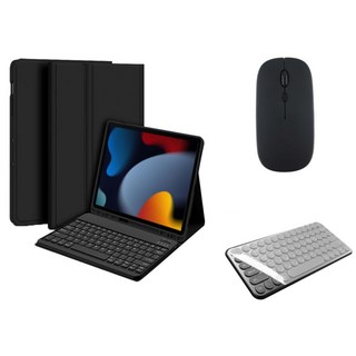 아이패드 호환 에어 프로 미니 1/2/3/4/5/6/7/8/9/10 세대 M2 M4 펜슬 수납 블루투스 키보드 케이스 무선 마우스 세트 iPad Pro Air Mini 케이스나라, 블랙