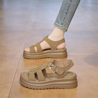 厚底博肯涼鞋女外穿防滑夏季新款配裙子羅馬鞋, 23.5 cm, 卡其色