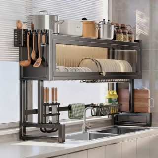 WoWo 주방 다기능 식기건조대 펀칭 없음 먼지 방지 찬장, 1개