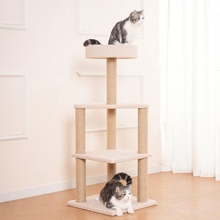 펫인꼬 고양이 3단 캣타워 스크래쳐 일체형 고양이놀이터 다묘가정, 1개, 크림베이지