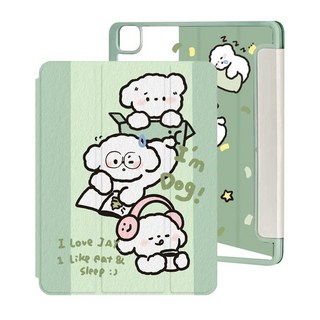 Cinzela 귀여운 강아지 만화 아이패드 케이스 미니 6용 트리플폴드 커버 스탠드 펜슬 슬롯 홀더 포함 에어4 에어5 아이패드 10.2 아이패드 프로11, 초록의, 1개