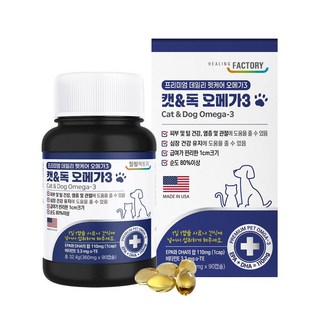 힐링포뮬라 강아지 고양이 오메가3 두뇌 피부털 건강 영양제, 1개, 뇌/인지, 90정