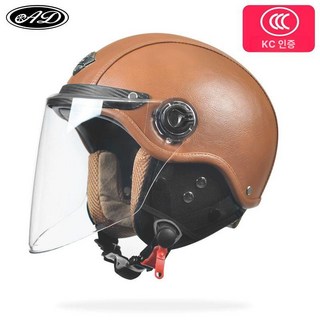 차니글로벌 남녀 반모 헬멧 바이크스쿠터 복고풍클래식 할리 여름, 균일 사이즈, 가죽 브라운-분리형 보호대고화질 장렌즈