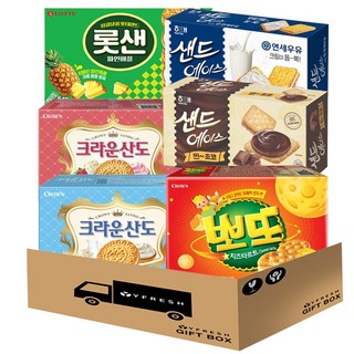 과자세트샌드모음 롯데샌드 315g 크라운산도딸기 323g 크라운산도밀크 323g 샌드에이스크림 204g 샌드에이스초코204g 뽀또치즈 322g