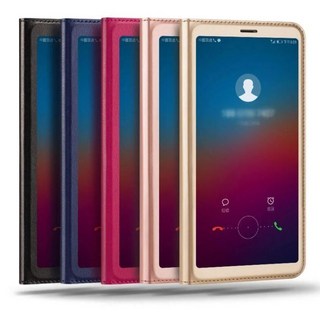 小米 紅米Note5 雙開窗手機套 支架磁扣皮套 保護殼 免翻蓋接聽