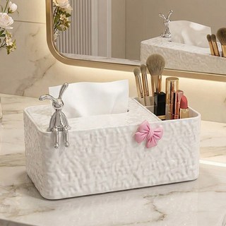 LXU 스프링 티슈 리모컨 수납 케이스 물결 각티슈케이스, 1개, 아이보리