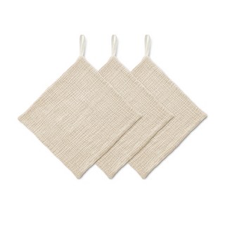 KUKU PLUS 酷咕鴨 雲朵皺布八層紗布手帕3入 - 口水巾 餵奶巾 擦拭巾 拍嗝巾 洗臉巾 (台灣公司貨), 雲朵皺布八層紗布手帕_暖調杏(3入)