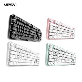 綠色混彩復古圓形鍵帽無線鍵盤滑鼠套裝，無線鍵盤滑鼠組，辦公家用鍵鼠套裝, 3006黑, 黑色, 1