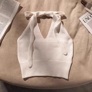 針織掛脖吊帶背心女 - 歐美短款上衣