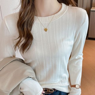 허블리 여성 베이직 기모 라운드 긴팔 티셔츠