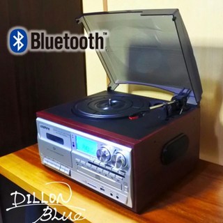 狄倫思 多功能黑膠唱片機 CD播放器 藍芽 台灣實體店家 卡帶 收音機 黑膠播放器, 原木紅＿旗艦（帶藍芽）銀色面板18CD, 原木紅＿旗艦（帶藍芽）銀色面板, DSY-18CD