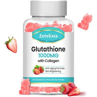 2팩 글루타치온 콜라겐 젤리 비타민 C가 포함 여성용 모발 피부 손톱 근육 관절 노화 방지 비건 자몽 맛 120개입 미국내수용, Strawberry, 60 Count (Pack of 1), 2개