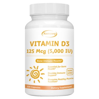 Xemenry 維生素D3 125 mcg (5 000 IU) 膠囊，鞏固骨骼、提升免疫力，維持肌肉正常功能, 1個, 120顆